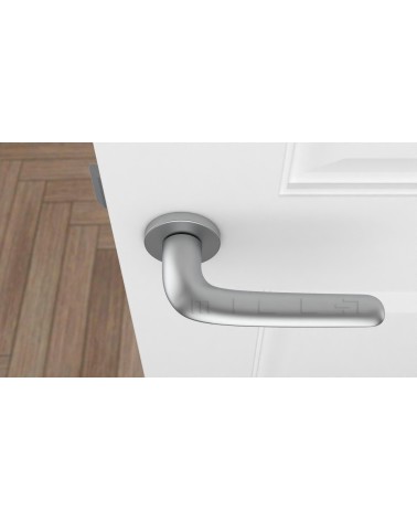Satin Chrome AZALIA door handle designer handle top view mounted on a door