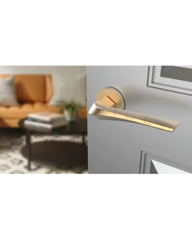 DALIA modern door handle designer handle angled top view mounted on a door
