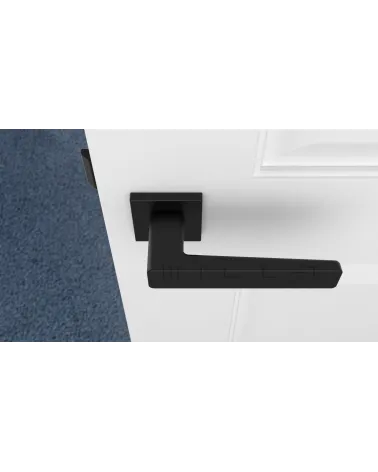 Black ERICA door handle design handle top view mounted on a door