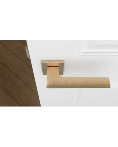 LUNARIA matt gold door handle designer handle top view mounted on door