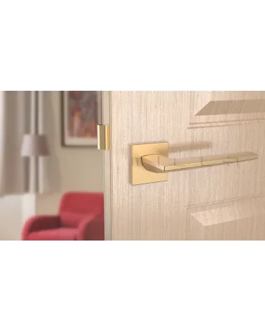 LUNARIA matt gold door handle design handle front view mounted on door