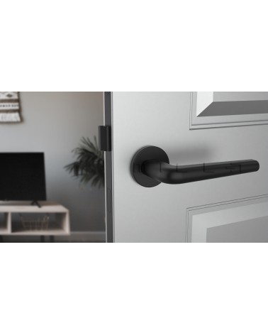 Black FUNKIA door handle design handle front view mounted on a door