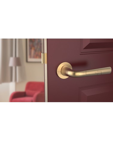 Matte Gold TULIPA interior door handle design front view mounted on a door
