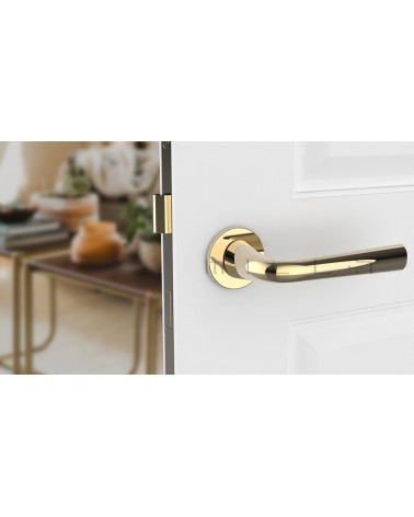 TULIPA polished gold interior door handle designer front view mounted on a door