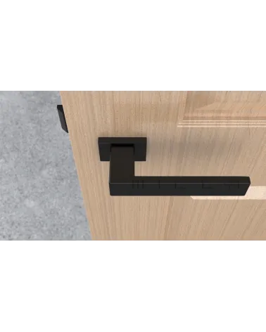 PINA black door handle design handle top view mounted on a door
