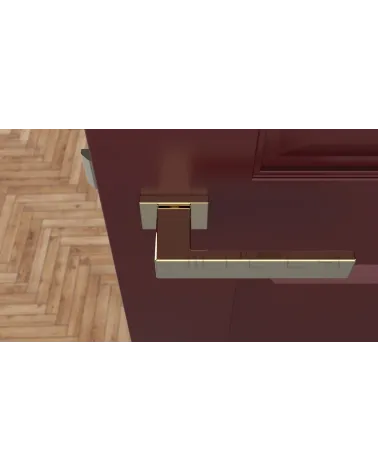 PINA polished gold door handle design handle top view mounted on a door