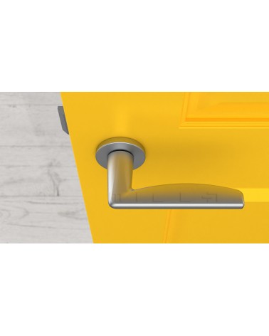 LUNA satin chrome door handle design handle top view mounted on door