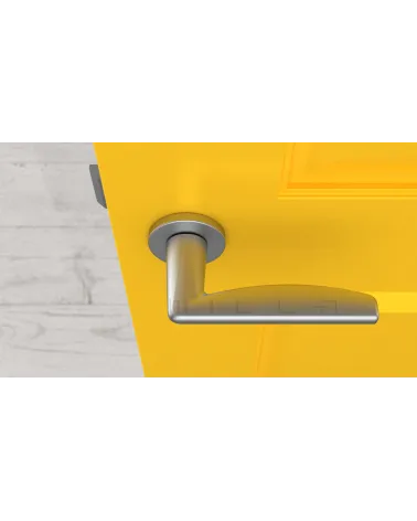LUNA satin chrome door handle design handle top view mounted on door