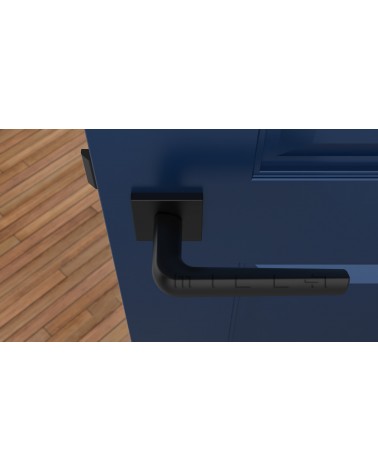 MELA black door handle designer handle top view mounted on a door