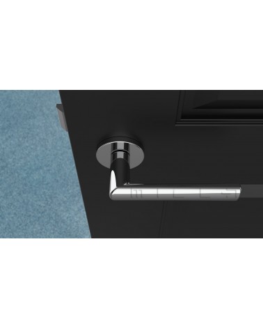 SILENA polished chrome door handle design ironmongery top view mounted on a door