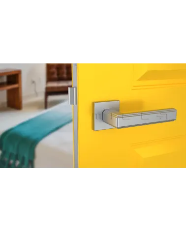 RAFLESIA square plate door handle design handle fitted on a yellow door