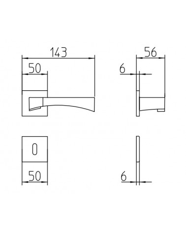 Mandelli Life door handle with dimensions