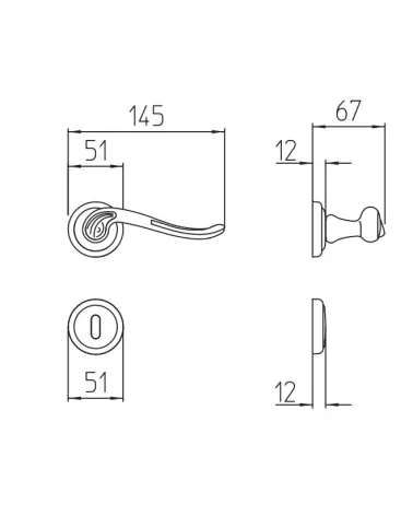 Mandelli Lord door handle with dimensions