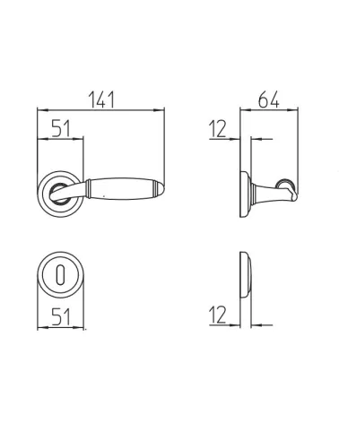 Mandelli Melody door handle with dimensions