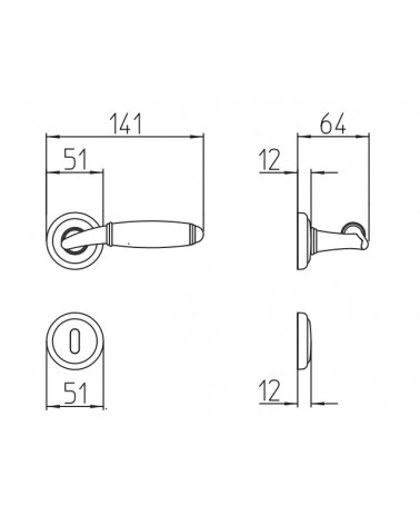 Mandelli Melody door handle with dimensions