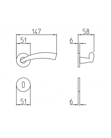 Mandelli Nadir door handle with dimensions