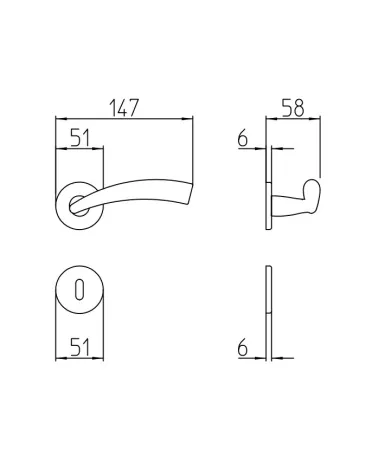 Mandelli Nadir door handle with dimensions