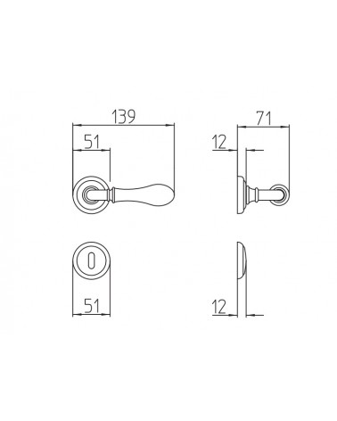 Mandelli Naxos door handle with dimensions