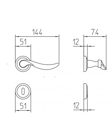 Mandelli Norma door handle with dimensions