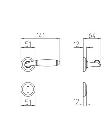 Mandelli Paros door handle with dimensions