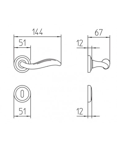 Mandelli Plisse door handle with dimensions