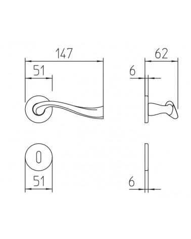 Mandelli River door handle with dimensions