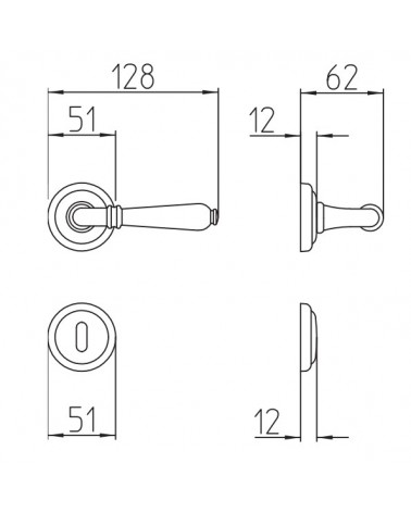 Mandelli Sevilla door handle with dimensions