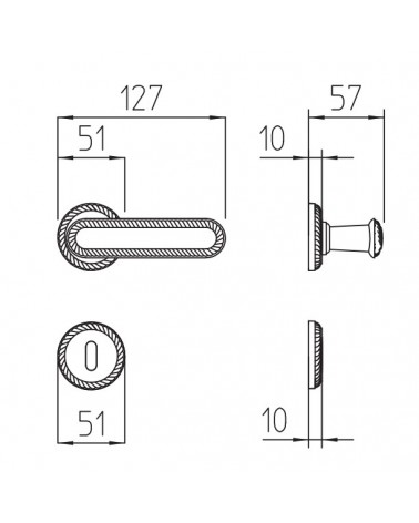 Mandelli Coco door handle with dimensions