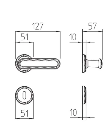 Mandelli Coco door handle with dimensions