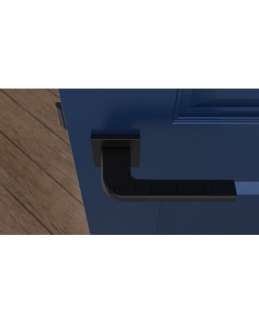 Black ISMENA door handle designer handle top view mounted on a door
