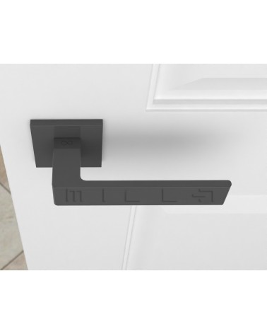Titanium Apollo design door handle top view mounted on a door