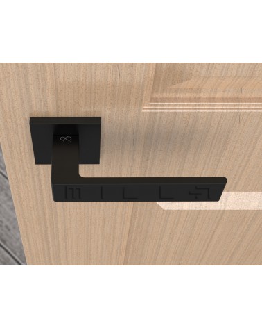 Black Apollo design door handle top view mounted on a door