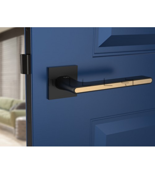 Black and Gold Two-Tone Door Handle on a square plate - Ferrara model - designer handle