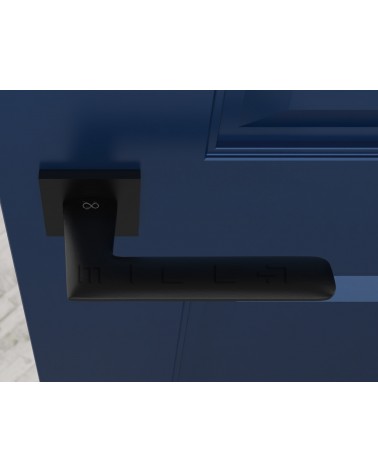 Black door handle line GIULIA design handle top view mounted on a door