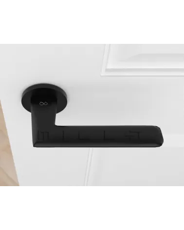 Black door handle Line GIULIA design handle top view mounted on a door