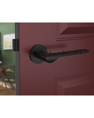 LIGNE black design door handle front view mounted on a door