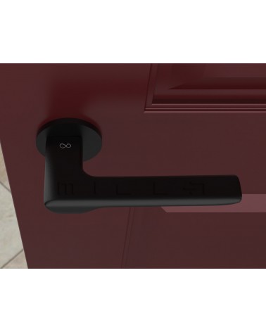 LIGNE black design door handle top view mounted on a door