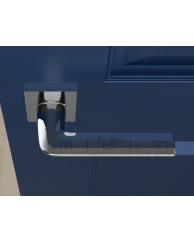 STINGER polished chrome designer door handle top view mounted on a door