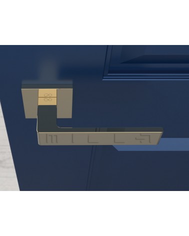 Polished gold Apollo door handle designer handle top view mounted on a door
