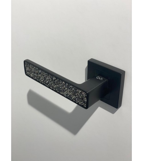 Black GLAMOUR door handle design ironmongery top view mounted on a door