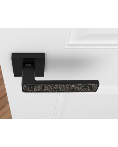 Black GLAMOUR door handle design ironmongery top view mounted on a door