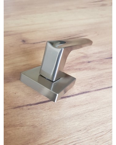 Satin nickel DIUNA door handle designer handle zoomed view on plate