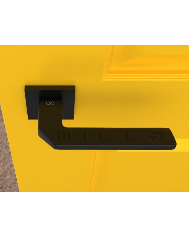 Black ETNA door handle designer hardware top view mounted on a door
