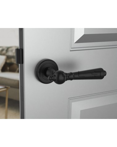Black MILLENAIRE door handle design handle front view mounted on a door