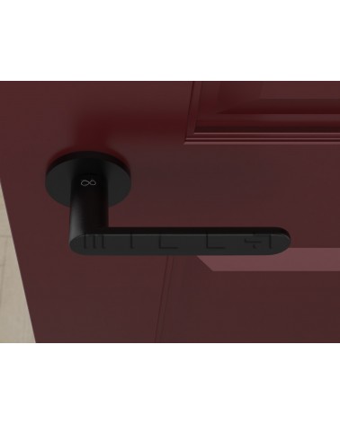 Black Line Venus door handle designer handle top view mounted on a door