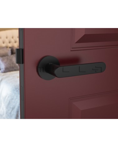 Black Line Venus door handle designer handle front view mounted on a door