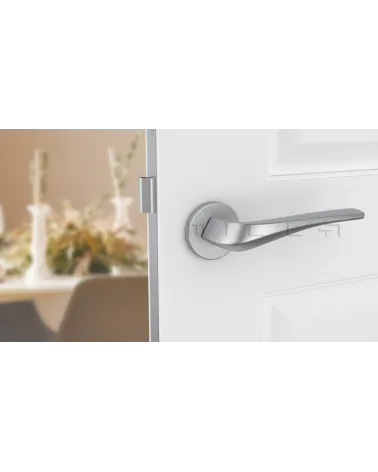 DALIA round plate door handle designer handle colour 4 front view mounted on a door