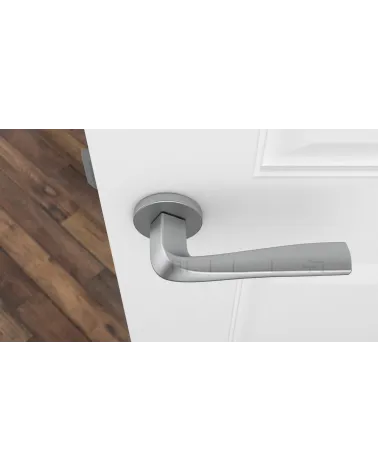 DALIA round plate door handle designer handle colour 4 top view mounted on a door