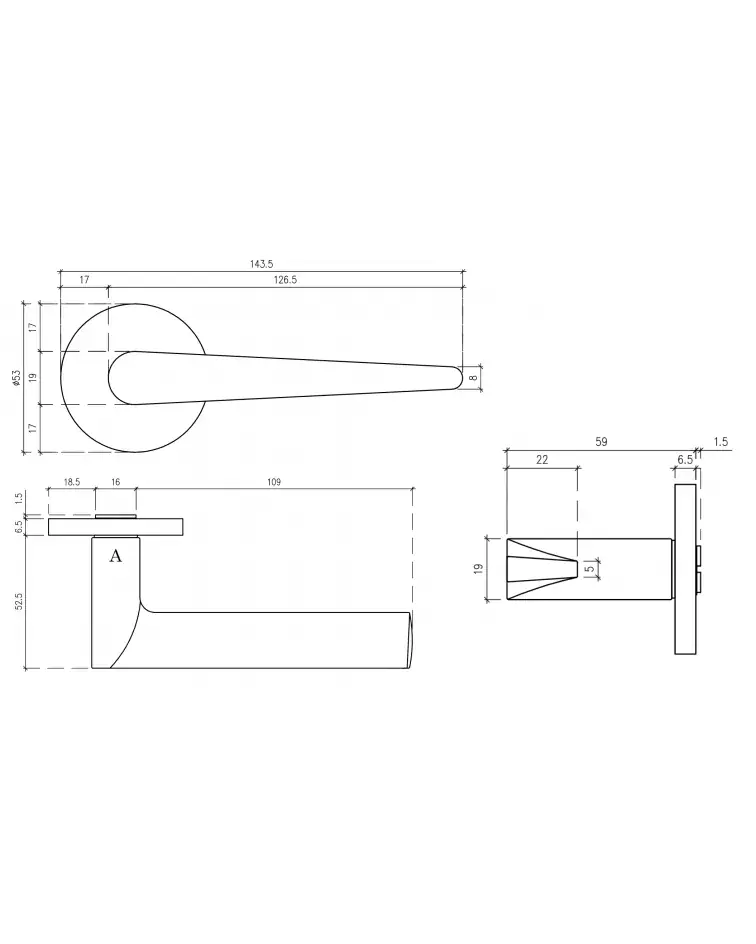ARNICA round plate door handle with dimensions