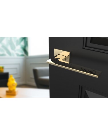 LUNARIA square plate door handle design handle colour 3 angled top view mounted on a door